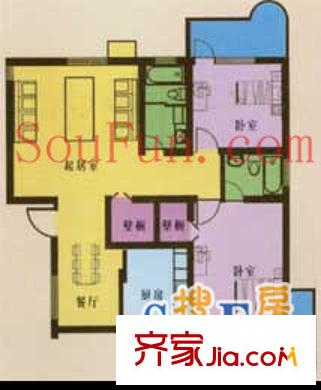綠景嘉園戶(hù)型圖2室2廳2衛(wèi)1廚