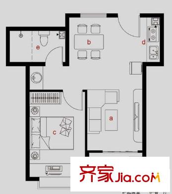 豐潤怡鄰居戶型圖50-A  1室戶型圖 1室2廳1衛(wèi)1廚