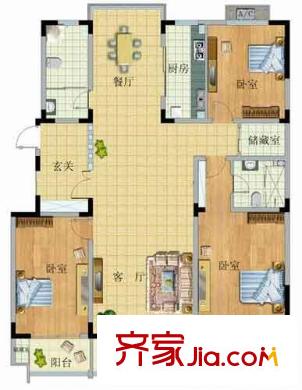 歷山名郡戶型圖H12-B戶型 3室2廳2衛(wèi)1廚