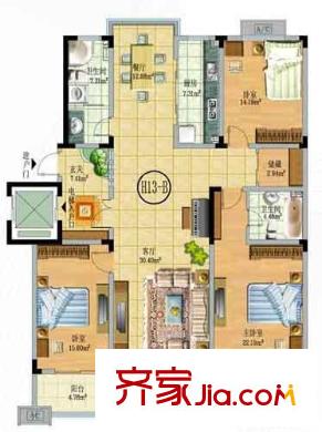 歷山名郡戶型圖H13-B戶型 3室2廳2衛(wèi)1廚