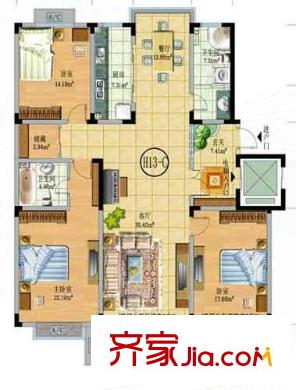 歷山名郡戶型圖H13-C戶型 3室2廳2衛(wèi)1廚