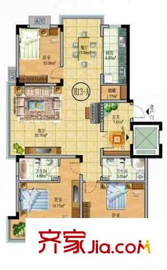 歷山名郡戶型圖H13-A戶型 3室2廳2衛(wèi)1廚