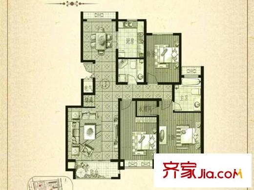 豐奧嘉園戶型圖南區(qū)11、14、17#樓標(biāo)準(zhǔn)層J戶型 3室2廳2衛(wèi)1廚