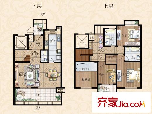 豐奧嘉園戶型圖南區(qū)9-10#、12-13#、15-16#、18-19#樓E戶型 3室3廳3衛(wèi)1廚
