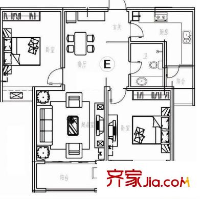 濟(jì)高?豐奧嘉園 2室 戶型圖