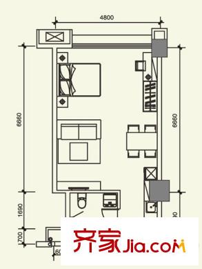 中齊未來(lái)城戶型圖2#公寓戶型圖 1室1廳1衛(wèi)1廚
