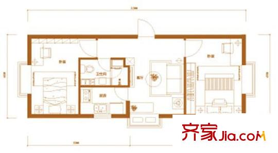 萬達廣場戶型圖C戶型 2居室 2室1廳1衛(wèi)