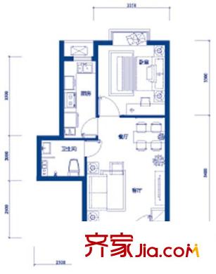 萬達廣場戶型圖B1戶型 1居室 1室2廳1衛(wèi)