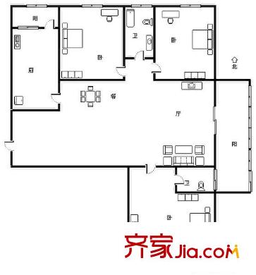 濟南萬達廣場 3室 戶型圖