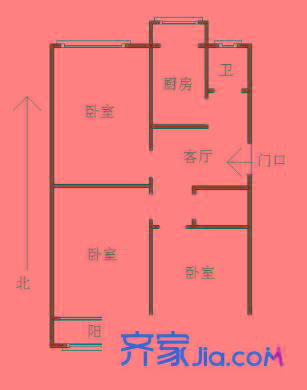 山大路單位宿舍 3室 戶型圖