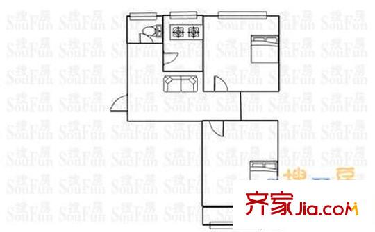 山大路單位宿舍 2室 戶型圖
