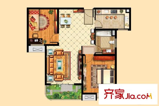 外海中央花園4區(qū)2號3號5號6號樓G1-3戶型 2室2廳2衛(wèi)2廚