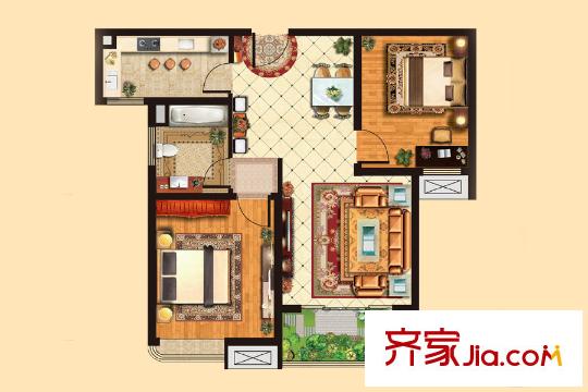 外海中央花園4區(qū)2號3號5號6號樓G1-1戶型 2室2廳2衛(wèi)1廚