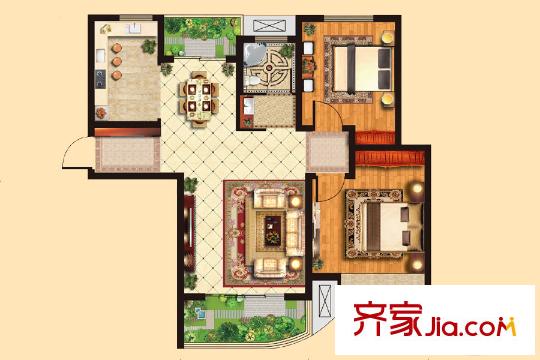 外海中央花園4區(qū)2號3號5號6號樓G2-2戶型 2室2廳1衛(wèi)