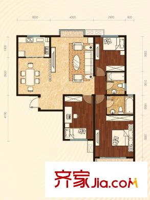 御景城戶型圖8號樓B戶型 3室2廳2衛(wèi)1廚