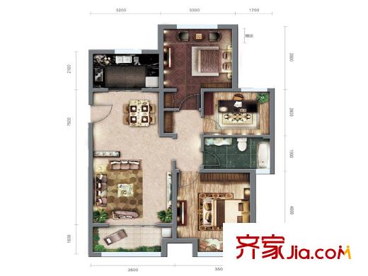 御景城戶型圖四期戶型圖 3室2廳1衛(wèi)1廚