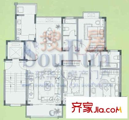 上?；▓@戶型圖三室兩廳兩衛(wèi)G戶型 3室2廳2衛(wèi)
