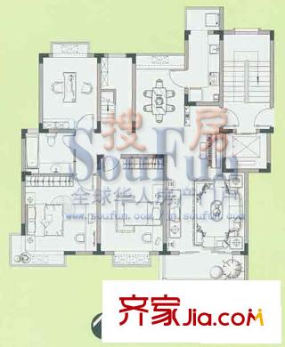 上海花園戶型圖復(fù)式D下層戶型 4室2廳2衛(wèi)