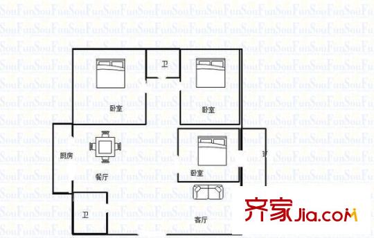 太平洋小區(qū) 3室 戶型圖