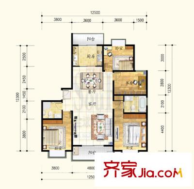 天業(yè)盛世花城戶型圖4室 戶型圖 4室2廳2衛(wèi)1廚