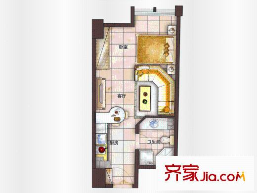 南益名泉春曉二期公寓獨棟悅享全能寓A戶型 1室1廳1衛(wèi)1廚