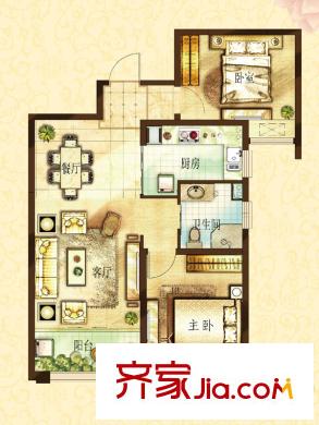南益名泉春曉浪漫滿屋標準層戶型圖（售完） 2室2廳1衛(wèi)1廚