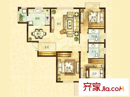 南益名泉春曉花香漫庭標(biāo)準(zhǔn)層戶型（售完） 3室2廳2衛(wèi)