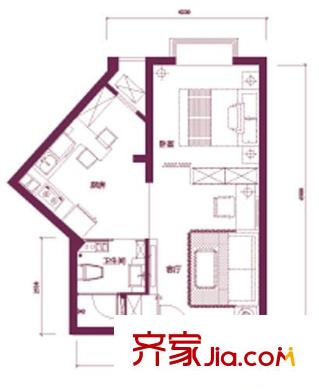 萬達廣場戶型圖E戶型 1居室 1室2廳1衛(wèi)