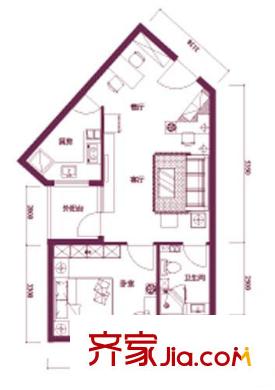 萬達廣場戶型圖D戶型  1居室 1室2廳1衛(wèi)