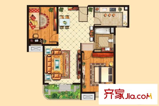 外海中央花園4區(qū)2號3號5號6號樓G1-2戶型 2室2廳2衛(wèi)2廚