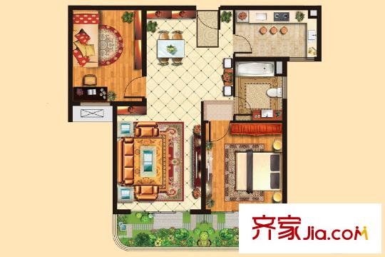 外海中央花園4區(qū)2號3號5號6號樓G2-1戶型 2室2廳2衛(wèi)2廚