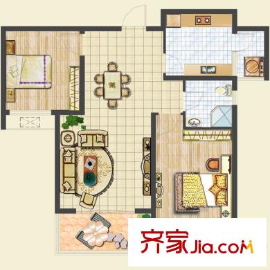 中建文化城戶型圖8#號樓A2戶型 2室2廳1衛(wèi)1廚
