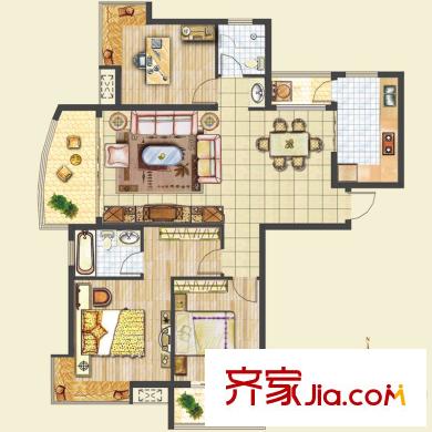 中建文化城戶型圖7#號樓C1戶型 3室2廳2衛(wèi)1廚
