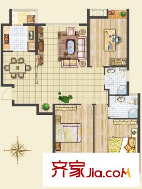 中建文化城戶型圖8#號樓B3戶型 3室2廳2衛(wèi)1廚