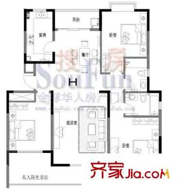 鑫苑碧水尚景 3室 戶型圖