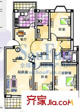 齊魯花園 3室 戶型圖