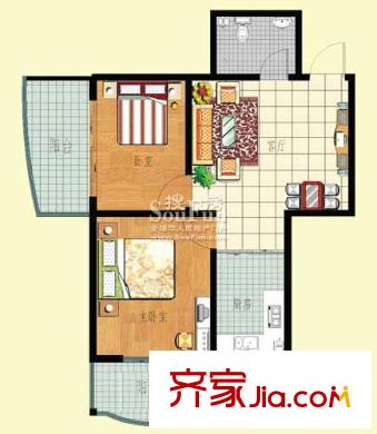 正大城市花園戶型圖3-B戶型 2居室 2室2廳1衛(wèi)