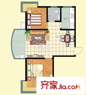 正大城市花園戶型圖2-A戶型 2居室 2室2廳1衛(wèi)