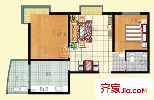 正大城市花園戶型圖3-A戶型 2居室 2室2廳1衛(wèi)