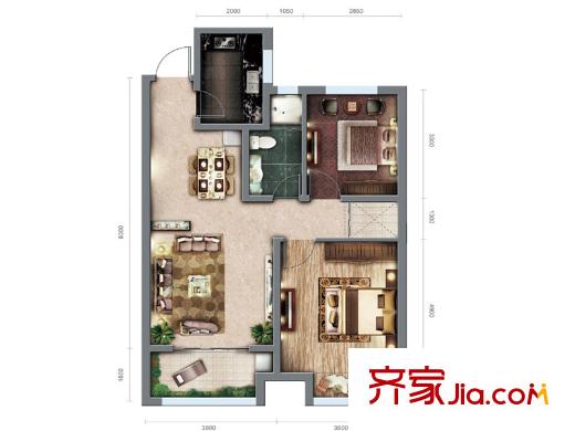 御景城戶型圖四期戶型圖 2室2廳1衛(wèi)1廚