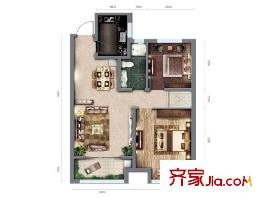 御景城戶型圖四期戶型圖 2室2廳1衛(wèi)1廚