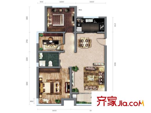 御景城戶型圖四期戶型圖 3室2廳1衛(wèi)1廚