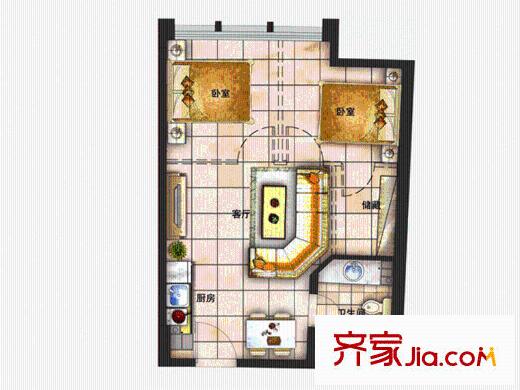 南益名泉春曉二期公寓獨棟炫動新街區(qū)D戶型 2室1廳1衛(wèi)1廚