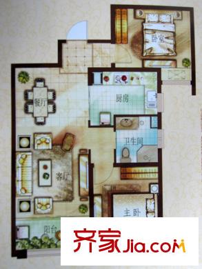 南益名泉春曉浪漫滿屋（標準層戶型） 2室2廳1衛(wèi)1廚