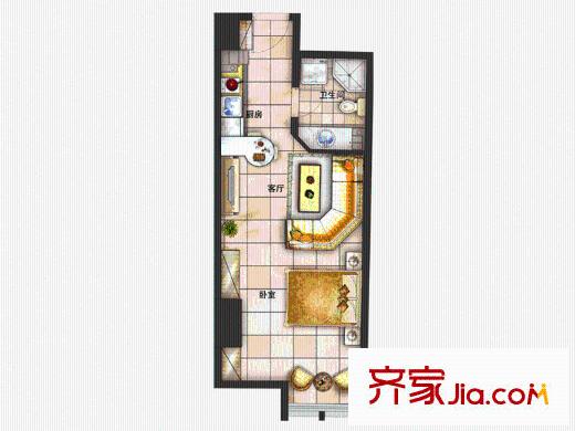 南益名泉春曉二期公寓獨棟陽光新印記B戶型 1室1廳1衛(wèi)1廚