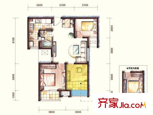 中海紫御東郡 3室 戶型圖