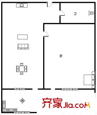 花園小區(qū) 1室 戶型圖