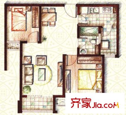 中海紫御東郡 2室 戶型圖