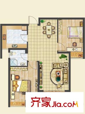 中建文化城戶型圖6#7#號(hào)樓A1戶型 2室2廳1衛(wèi)1廚