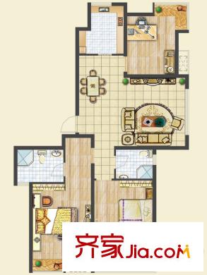 中建文化城戶型圖8#號樓B2戶型 3室2廳2衛(wèi)1廚